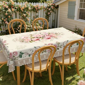 LOVEVOOK Washable Round Flower Tablecloth, Rectangle Floral Table Cover for Party Picnic Dinner Christmas Decor Indoor and Outdoor - 1 of 4