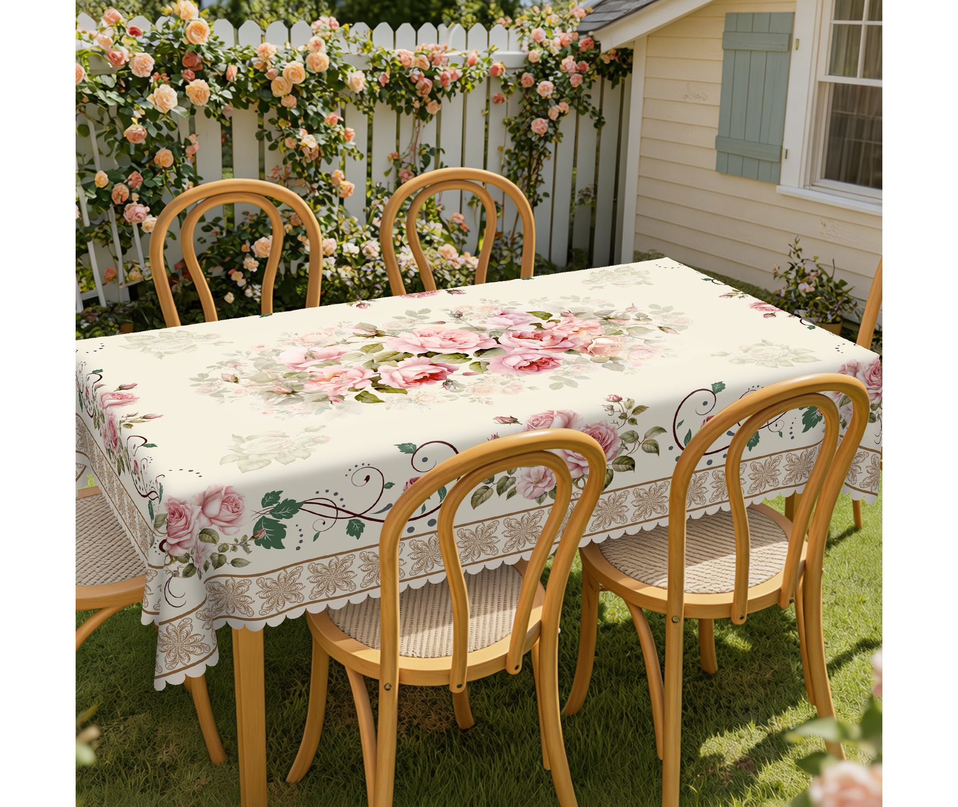 LOVEVOOK Washable Round Flower Tablecloth, Rectangle Floral Table Cover for Party Picnic Dinner Christmas Decor Indoor and Outdoor