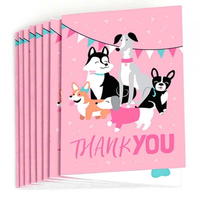 Big Dot of Happiness Pawty Like a Puppy Girl - Pink Dog Baby Shower or Birthday Party Thank You Cards (8 count), 2 of 7