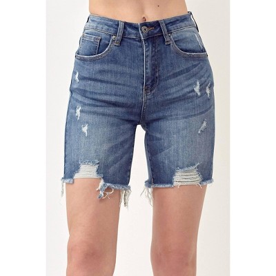 Women's Distressed High Rise Thigh Shorts - Plus - RISEN