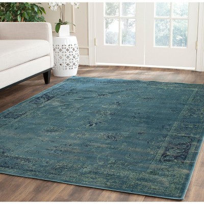 Vintage Turquoise and Multi Rectangular Viscose Area Rug