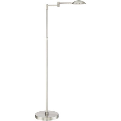 Possini Euro Design Modern Floor Lamp Swing Arm Satin Nickel LED Touch On Off Dimmer for Living Room Reading Office