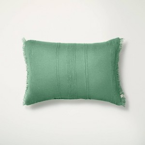 14"x20" Textured Fringe Indoor/Outdoor Lumbar Throw Pillow Green - Hearth & Hand™ with Magnolia - 1 of 4