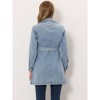 Allegra K Women's Notched Lapel Belted Trench Long Denim Jacket - 4 of 4