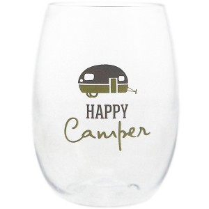 Pavilion Gift Company - Happy Camper - 14 oz Tritan Stemless Wine Glass - Drinkware - 1 of 4