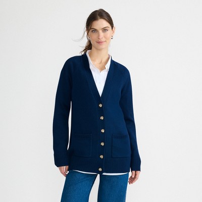 Lands' End Women's Drifter Varsity Vneck Relaxed Cardigan Sweater