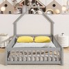 Lyngins Full Size Bed Frame, House-Shaped Floor Bed Frame with House-Style Headboard, Fence Guardrails & Latch Door, Sturdy Pine Wood Construction - 2 of 4