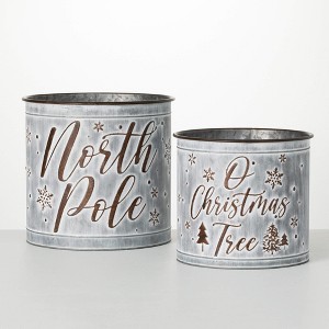 8.5"H and 10.5"H Sullivans Metal Christmas Planter - Set of 2, Silver - 1 of 3