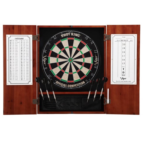 Viper Metropolitan Solid Wood Cabinet & Electronic Dartboard Ready-to-Play Bundle with Two Sets of Soft-Tip Darts and Integrated Storage in Multiple Stain Options 