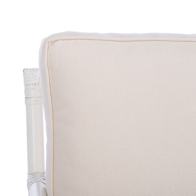 Chinoiserie-Chic White Rattan Accent Chair with Plush Cushion