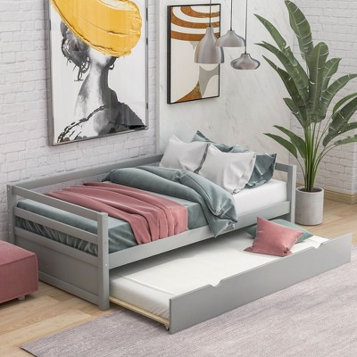 NicBex Twin Sized Daybed with Trundle Wooden Daybed Frame Contemporary Multi-Functional Day bed for Bedrooms and Living Rooms