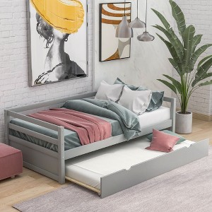NicBex Twin Sized Daybed with Trundle Wooden Daybed Frame Contemporary Multi-Functional Day bed for Bedrooms and Living Rooms - 1 of 4