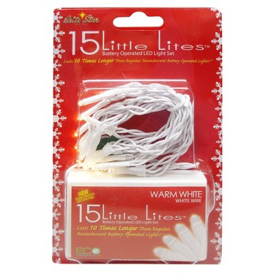 Brite Star 15ct Battery Operated LED Christmas Lights White - 5' White Wire