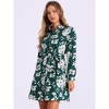 INSPIRE CHIC Women's Lapel Button Down Belted Mini Vintage Polka Dots Floral Shirt Dress - 3 of 4