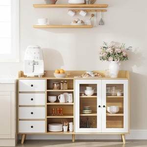 TackView 55" Farmhouse Buffet Cabinet with Glass Doors & Adjustable Shelves, Coffee Bar Station Sideboard Storage Cabinet - 1 of 4