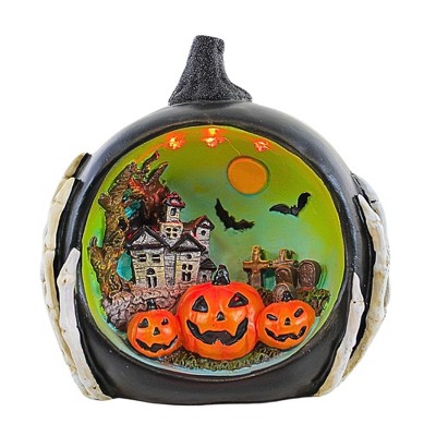 Roman 7.0 Inch Lighted Black Pumpkin Bones Haunted House Pumpkins Pumpkin Figurines