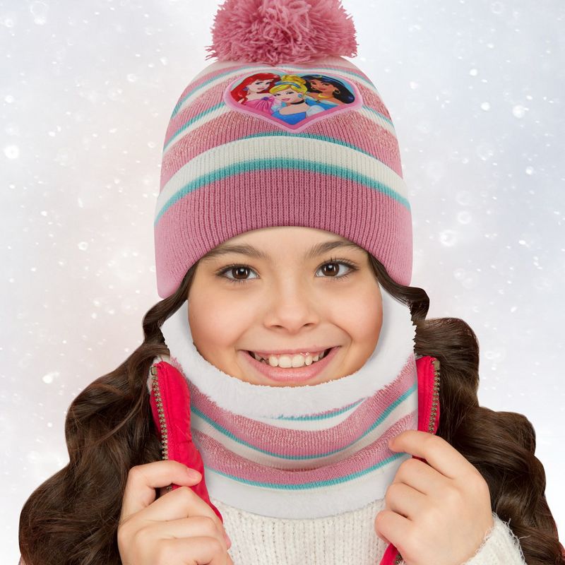 Princess Winter Hat, Scarf, & Mittens Set, Kids Ages 2-7 (White/Pink), 2 of 3