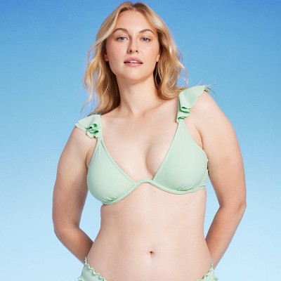 Women's Ribbed Longline V-wire Bikini Top - Shade & Shore™ Green