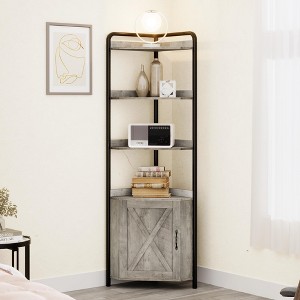 GustoWave Corner Cabinet with Storage, Farmhouse 70.9 Inch Tall Corner Bookshelf, Freestanding Heavy-Duty Plant Stand Shelf, Gray - 1 of 4