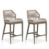 PURPLE LEAF Bar Stools Set of 2 Height Metal Bar Chairs with Back Modern Aluminum Tall Comfy Wicker Woven Boho Barstools Garden Pool Patio Outdoor - 2 of 4