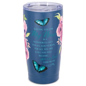 Elanze Designs 20 oz Stainless Steel On the Go Insulated Travel Tumbler With Push Top Lid, Floral Butterfly Niece You Are Loved Blue - 1 of 4