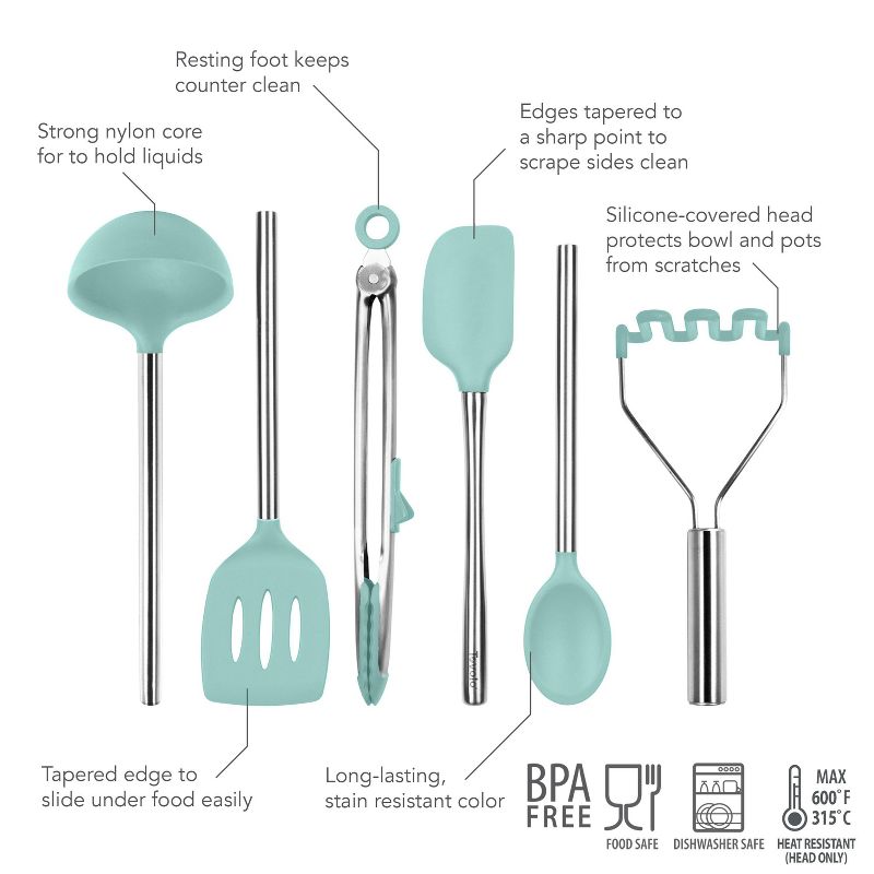 Tovolo 6pc Silicone and Stainless Kitchen Utensil Set Aqua, 4 of 6