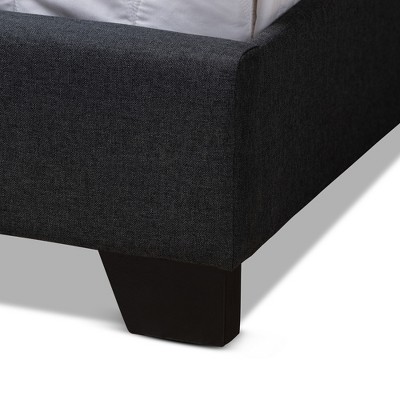 Charcoal Gray Upholstered Queen Bed with Tufted Headboard and Nailhead Trim