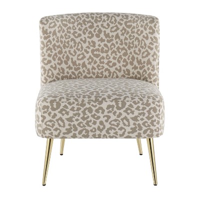 Contemporary Beige Leopard Slipper Chair with Gold Tapered Legs
