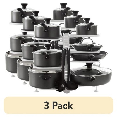 LunaLulinlk (3 pack) Pots and Pans Organizer, 8 Adjustable Shelves, Sturdy Steel, with 4 Hooks, White
