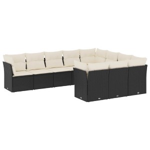 vidaXL 11 Piece Patio Sofa Set with Cushions Poly Rattan - Black and Cream Without Table - 1 of 4
