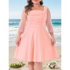 Agnes Orinda Women's Plus Size Pleat Front Square Neck Sheer Sleeve Flowy A-Line Dresses - 3 of 4