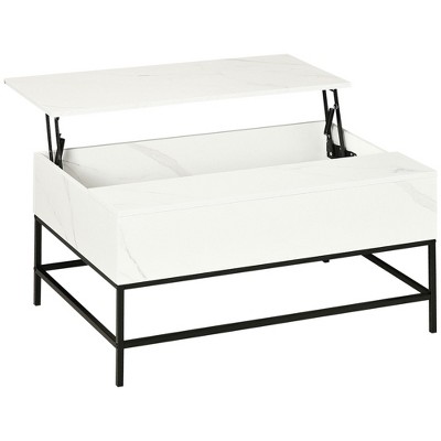 HOMCOM Modern Lift Top Coffee Table with Hidden Storage Compartment and Metal Legs, for Living Room, Home Office, White
