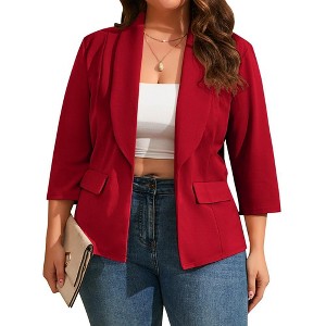 MISSKY Womens Plus Size Casual Blazer Office 3/4 Sleeve Open Front Cardigans Jacket Work Suit with Pockets - 1 of 4