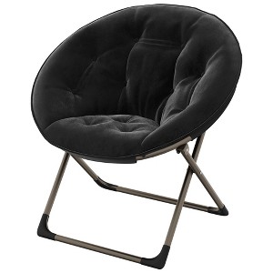 Saucer Chair, Comfy Chair Faux Fur Lounge Moon Chair with Folding Metal Frame, Flower Accent Seat - 1 of 4