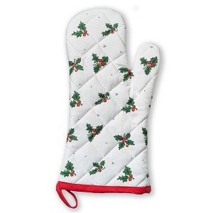 tag Vintage Holly Oven Mitt - Christmas Kitchen Textile, Cotton Potholder, Machine Washable, 12.5" x 7" - White Multi - 1 of 2