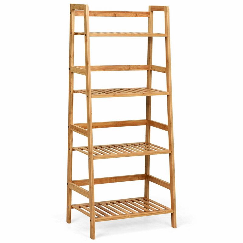 Costway 4-Tier Bamboo Ladder Shelf Multipurpose Plant Display Stand Storage Bookshelf, 5 of 11