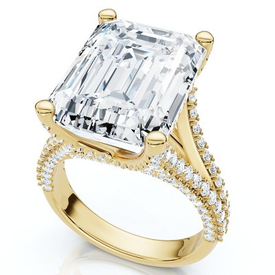 Pompeii3 Certified 9.80Ct Aspen Emerald Cut Diamond Engagement Ring 14k Gold Lab Created