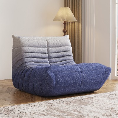 SYFERLORY Soft Beanbag Chair - Memory Foam Floor Sofa for Living Room, Bedroom or Office - Single Seat Lounger with Removable Cover，Blue and White