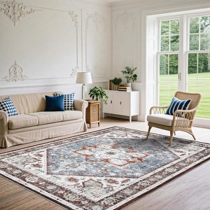 Vintage Boho Floral Rug – Soft, Non-Slip, Low Pile, Machine Washable Carpet for Living Room/Bedroom/Office - 1 of 4