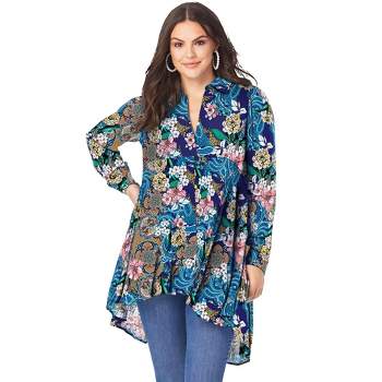 Roaman's Women's Plus Size Fit-and-Flare Crinkle Tunic