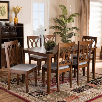 Augustine Grey Fabric and Walnut Wood 7-Piece Dining Set