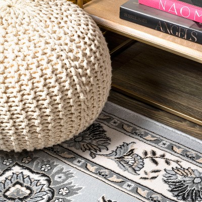 Light Gray and Cream Synthetic Persian Style Area Rug, 4' x 6'