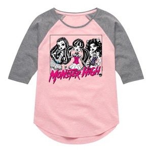 Girls' - Monster High - Monster High Trio Frame Shirt Tail Raglan Graphic T-shirt - 1 of 4