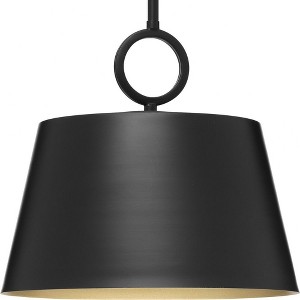 Progress Lighting, Parkhurst, 1-Light Dome Pendant, Matte Black, Gold Interior, Steel, Dry Rated. Ideal for modern farmhouse interiors. - 1 of 1