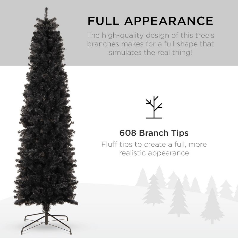 Best Choice Products Black Artificial Holiday Christmas Pencil Tree w/ Metal Base, 5 of 8