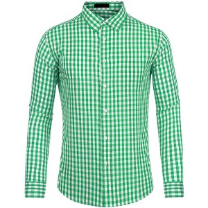 Lars Amadeus Men's Button Down Long Sleeves Gingham Plaid Dress Shirts - 1 of 4