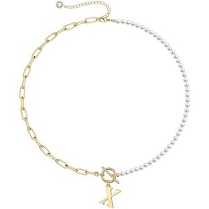 Elegant 14K Gold Plated Initial Pearl Link Chain Necklace: A Personalized and Timeless Treasure for Every Occasion. - 1 of 2