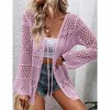 Clearlove Women Knitted Cardigan Lightweight Tie Front Hollow Out Long Sleeves Summer Knit Cover Cardigans - 4 of 4