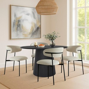5-Piece Modern Dining Set for 4 ,Black Wood Round Dining Table & Armless Upholstered Linen Dining Chairs for Dining Room-Tanpinhause - 1 of 4