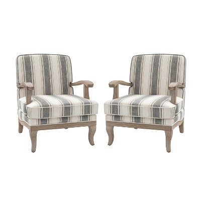 Rinaldo Farmhouse Style Armchair with Romantic Stripes Armchair for Living Room, Lounge, Bedroom Set of 2  | ARTFUL LIVING DESIGN